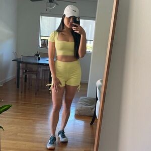 Bo + Tee Pale Yellow shorts crop top workout set Small